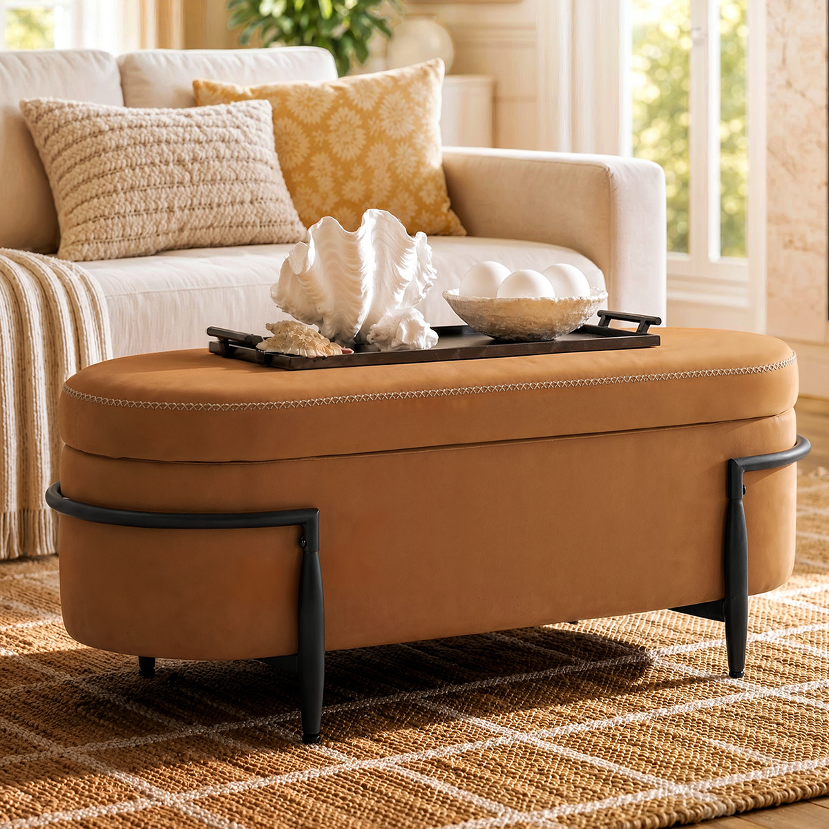 39" Storage Bench with Safety Hinge - 16.7 Gal Large Hidden Storage