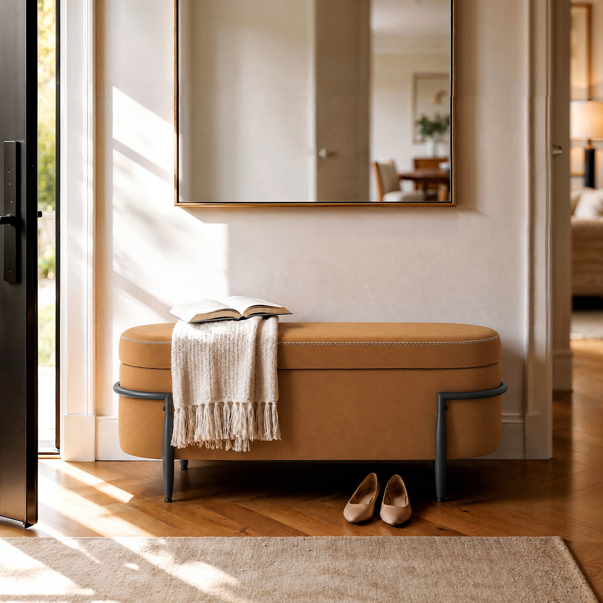 39" Storage Bench with Safety Hinge - 16.7 Gal Large Hidden Storage