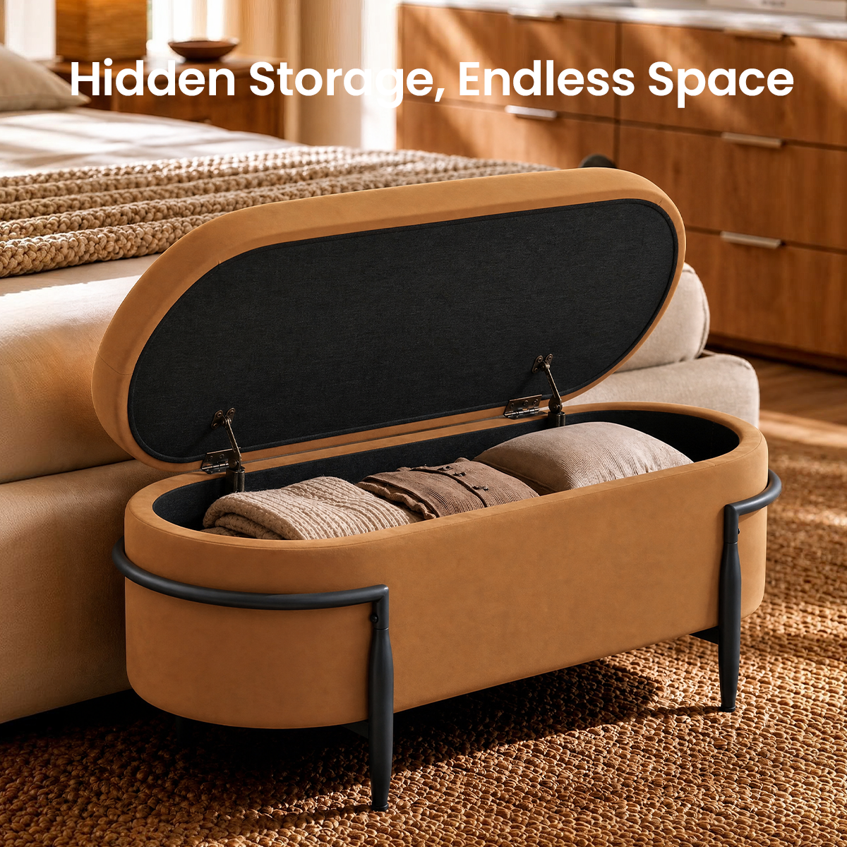 39" Storage Bench with Safety Hinge - 16.7 Gal Large Hidden Storage