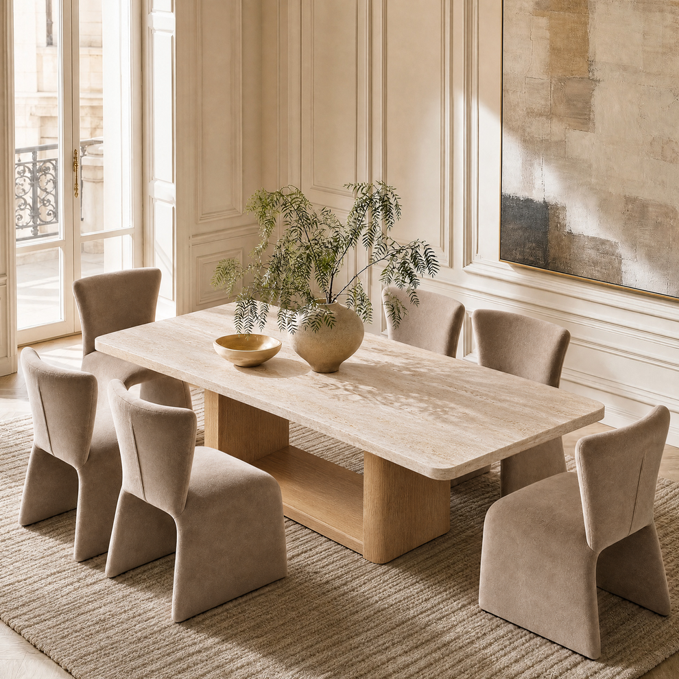 Mesa de comedor de travertino natural de 84 pulgadas, mesa minimalista grande para cocina, mesa para 6-8 personas