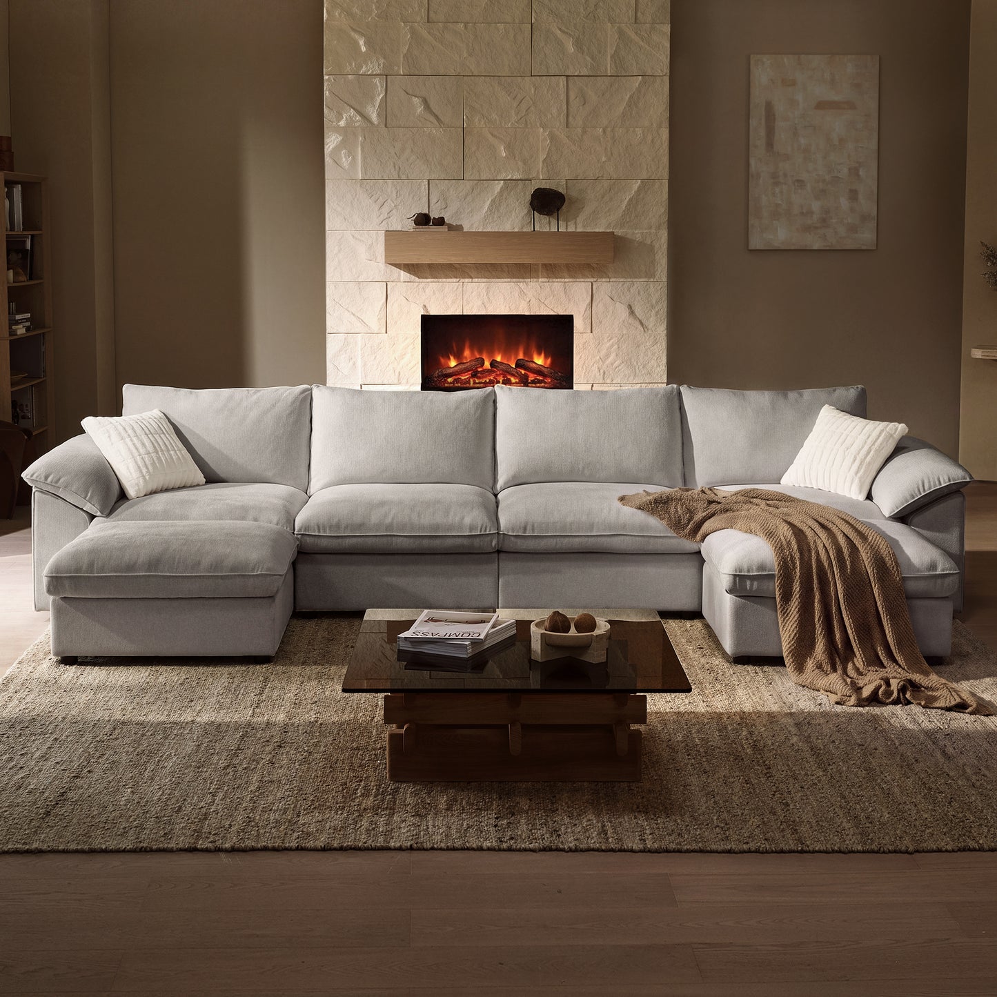 Dreamboat Modular Chenille U-Shape Sofa with Storage Ottoman,Gray