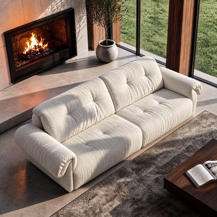 112.2" Cloud Sofa, Modern Italian Chenille Couch with Pillow Arms, Deep Seats & Down-Blend Cushions, Cream
