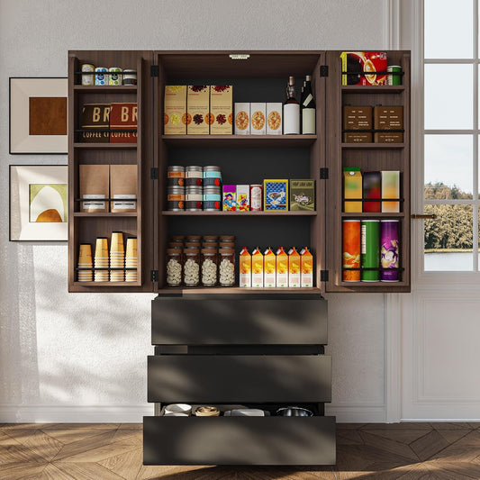 Whisper Series 70.8" Kitchen Pantry with 3 Drawers & Magnetic Closure