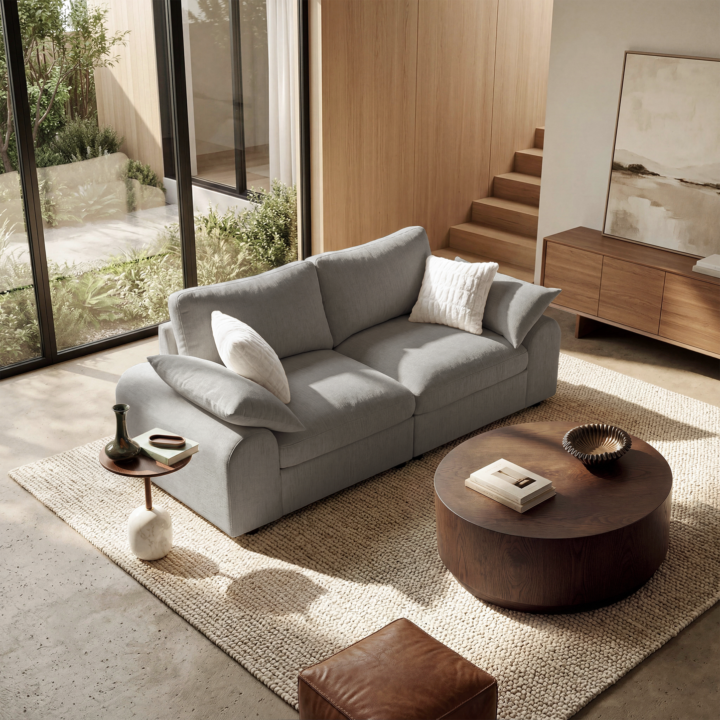 Rialto Modular Chenille Loveseat Sofa with Curved Armrests,Gray