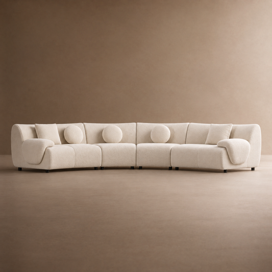 [Pre-Sale] Bamboo-Segment Design Curved Sofa, 196" 4-Piece Modular Chenille Sectional, Cream