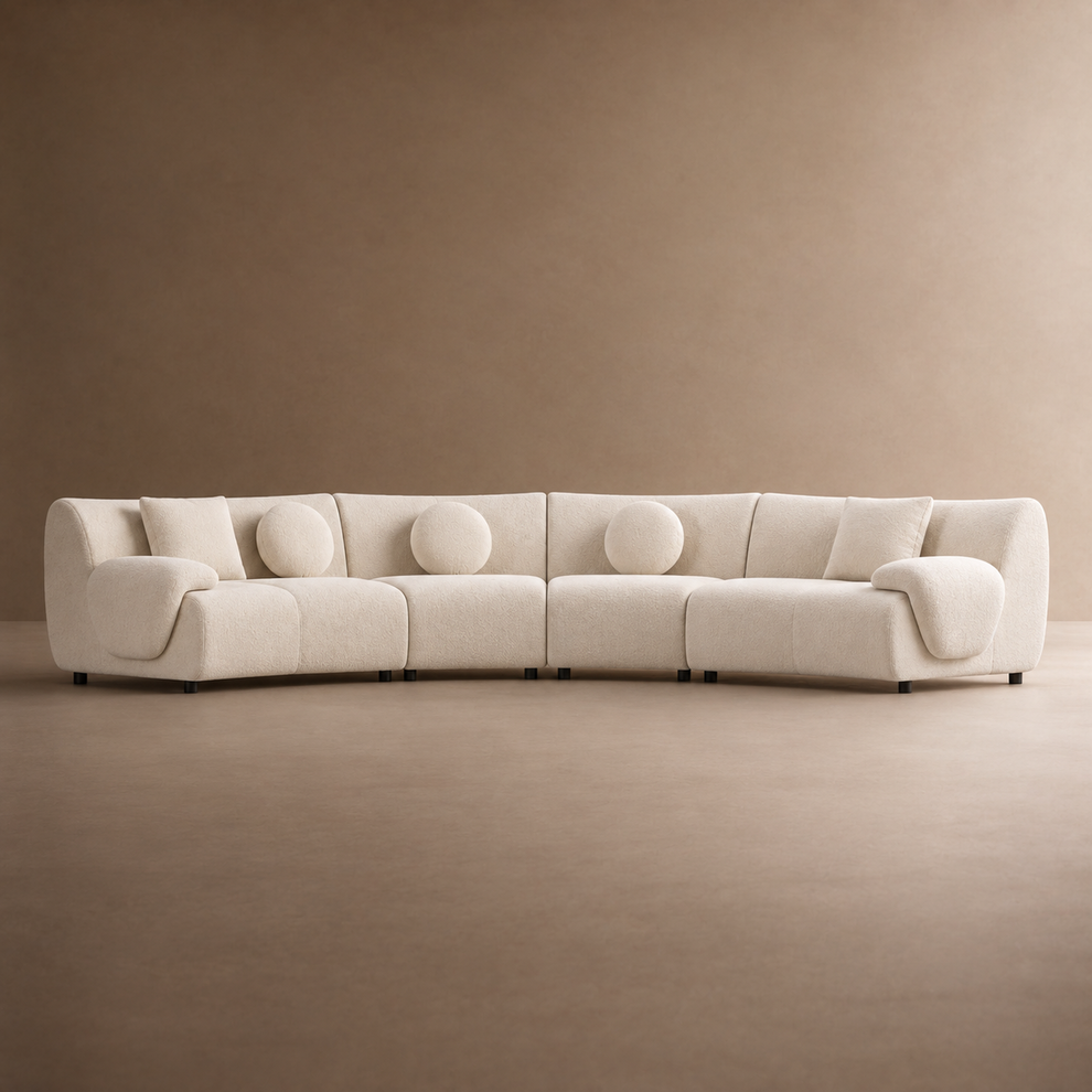 [Pre-Sale] Bamboo-Segment Design Curved Sofa, 196" 4-Piece Modular Chenille Sectional, Cream