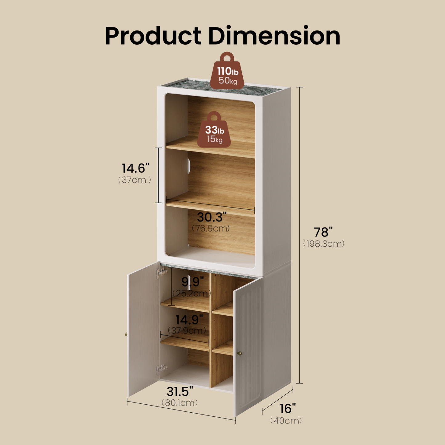 FlexMod 78.1" Modular Tall Bookcase with Scalloped Doors, Open Shelves & LED Lighting