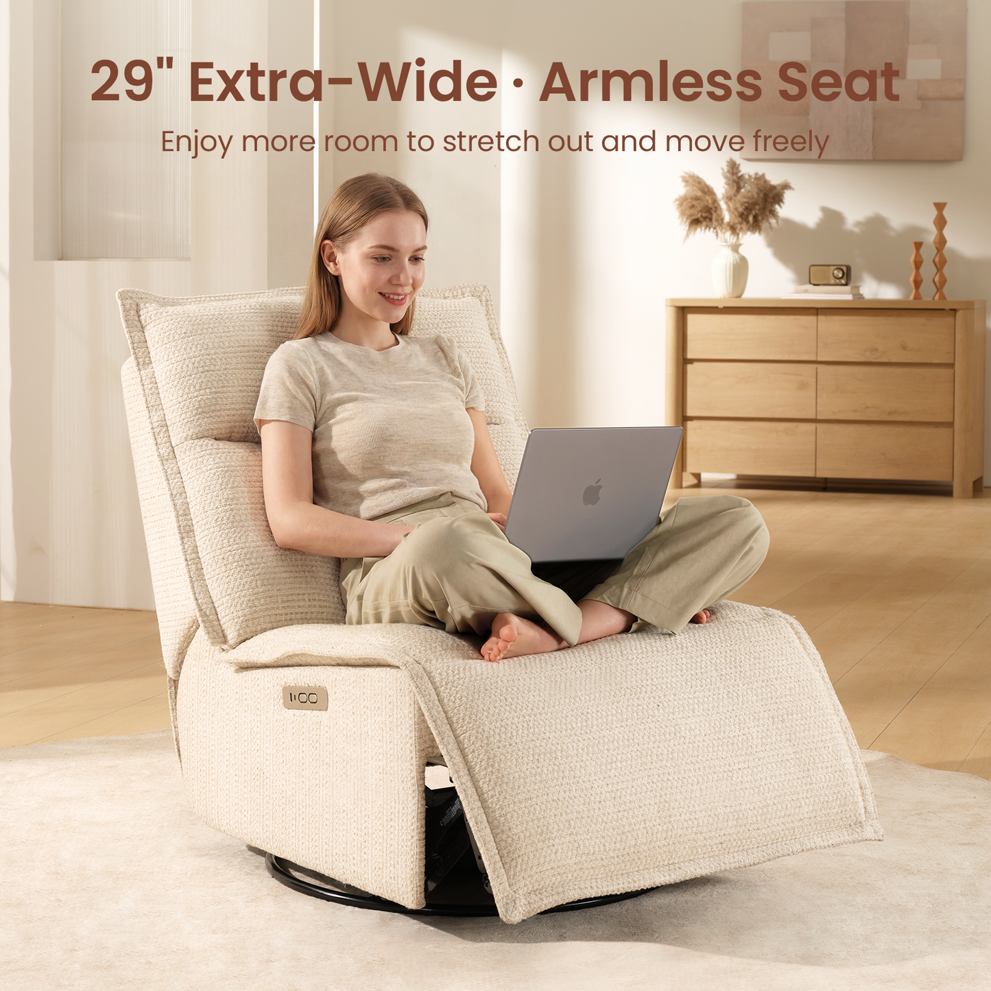 Bello Armless Power Recliner with USB-C Charging - Beige