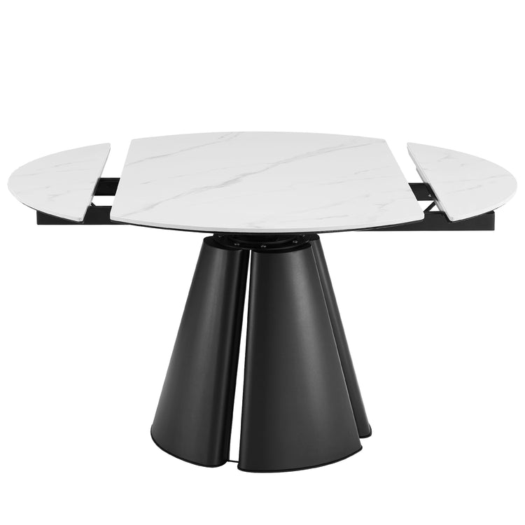 51.18" Round Extendable Dining Table, Modern Glossy Sintered Stone Kitchen Table