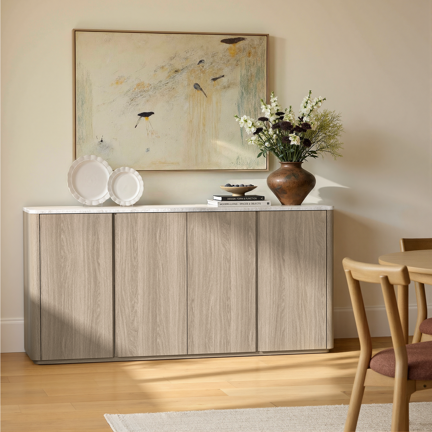 Travertine Grey 4-Door Handleless Soft-Close Sideboard