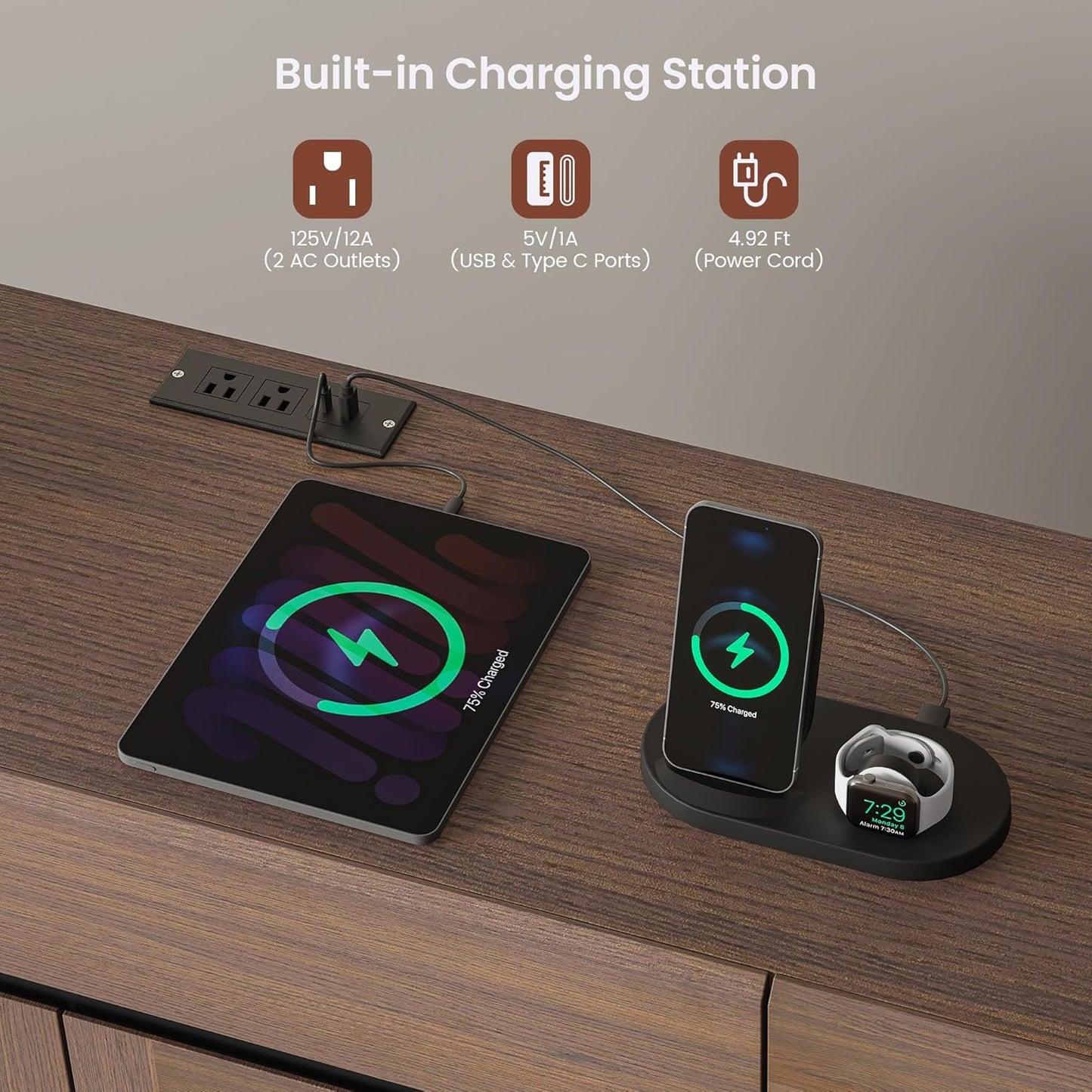 Whisper Series 60" Buffet Cabinet with LED, Glass Doors & Storage