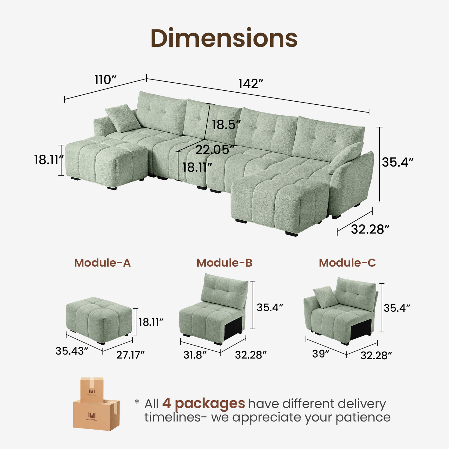 Ivy 4-Seat Clover Sectional Sofa