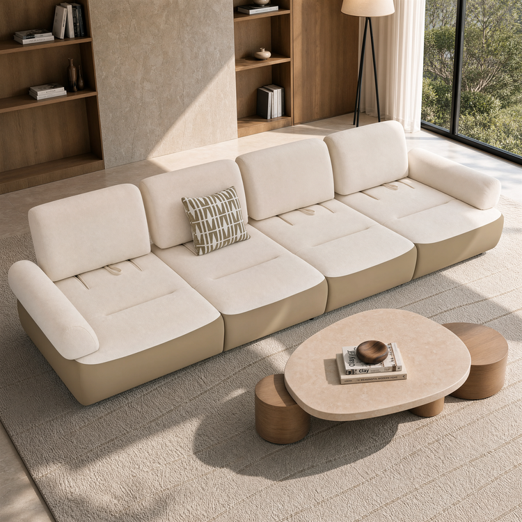 [Preventa] Sofá moderno de 152 pulgadas, extra ancho, de 4 plazas y asiento profundo - Chenilla verde oliva y piel sintética