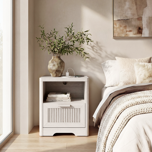 2PCS Lira 22.8" Fluted Wood Nightstands with Charging Station