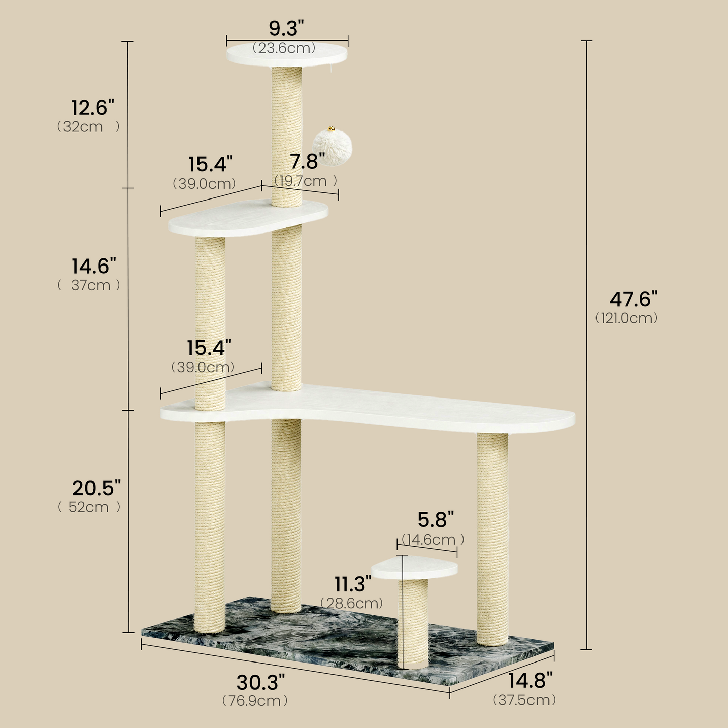 FlexMod 47.6" Multi-Level Cat Tree with Sisal Scratching Posts & Faux Marble Base
