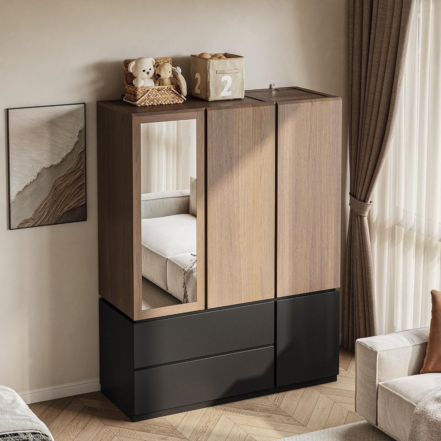Whisper Series 71" Wardrobe with Mirror & Drawers