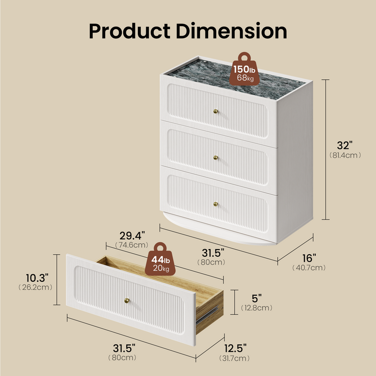 FlexMod 31.5" Modular Fluted 3-Drawer Dresser with Soft-Close Glides