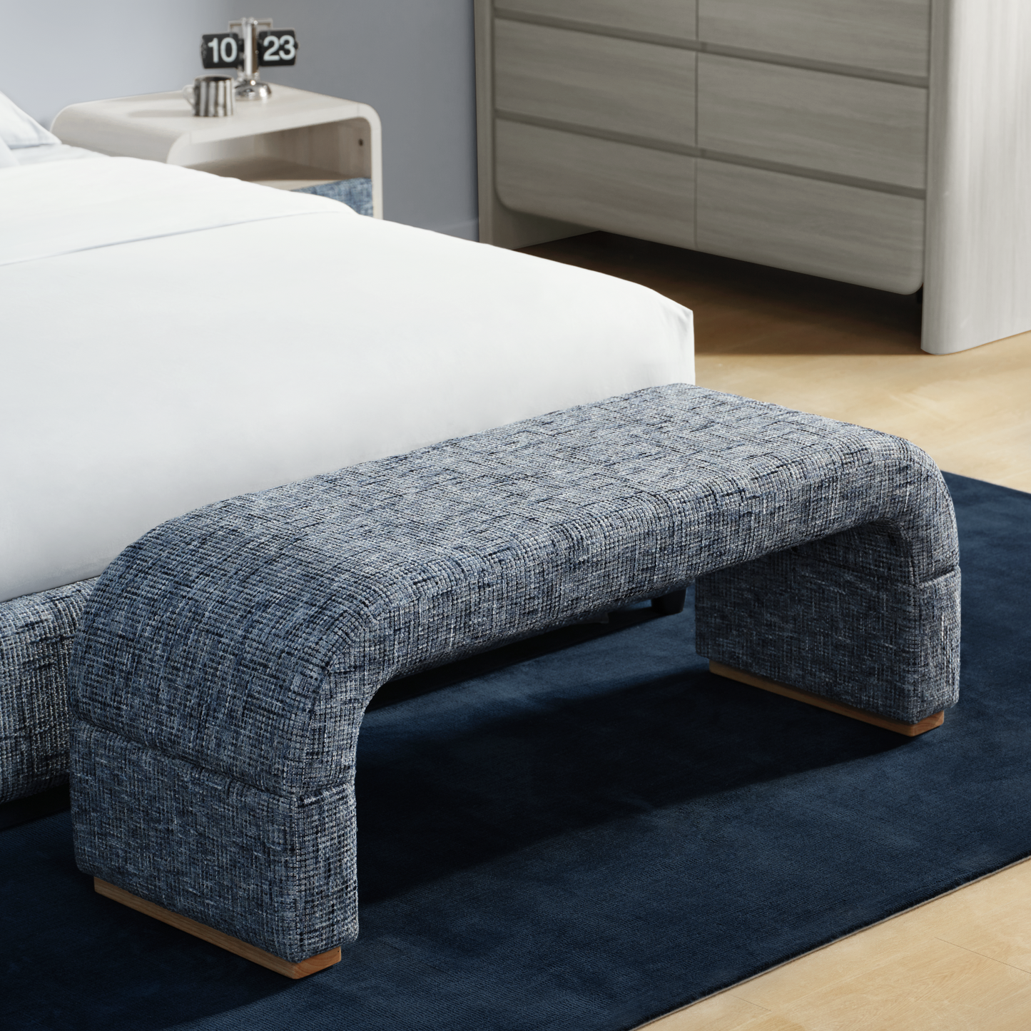 Dione Curved U-Shaped Ottoman Bench, Harbor Depth Blue