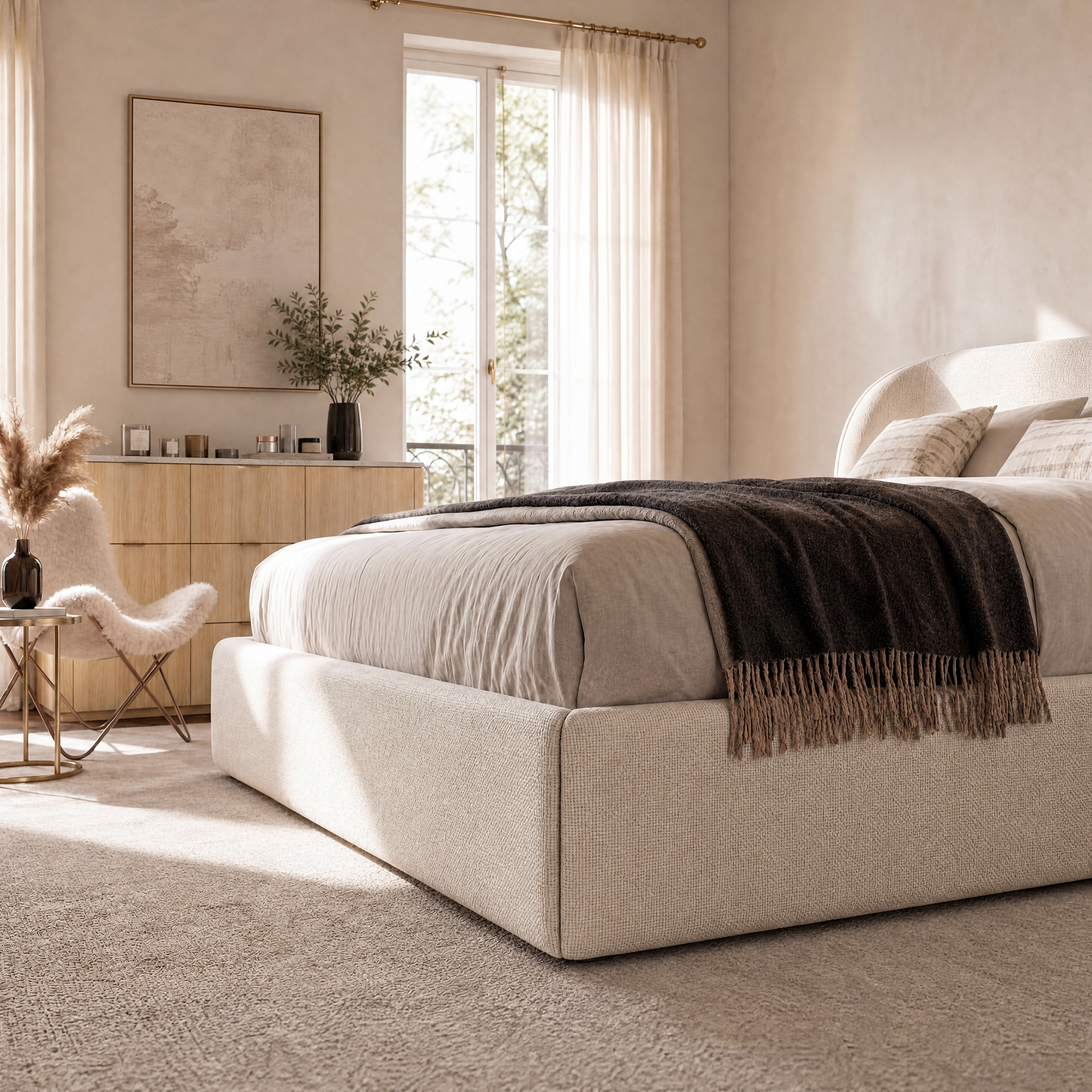 [Pre-sale] Cloud Cream Queen Platform Bed Frame with Pillow-Soft Wingback Headboard