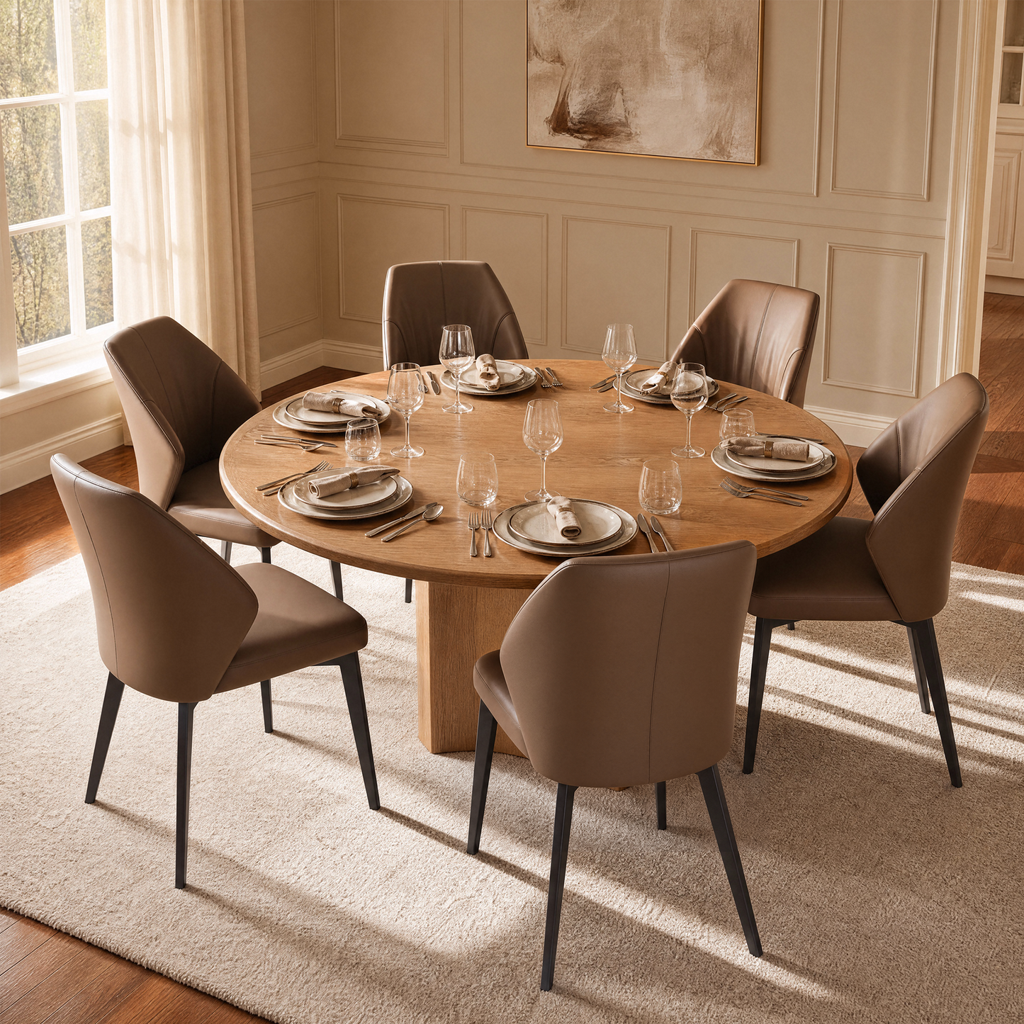 2-Pack Brown PU Leather Dining Chairs with Pleated Backrest