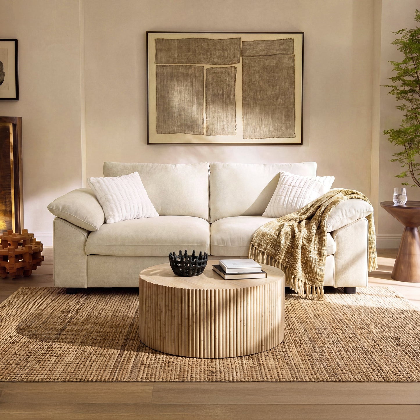 Dreamboat Modular Chenille Loveseat Sofa with Wide Arms,Beige