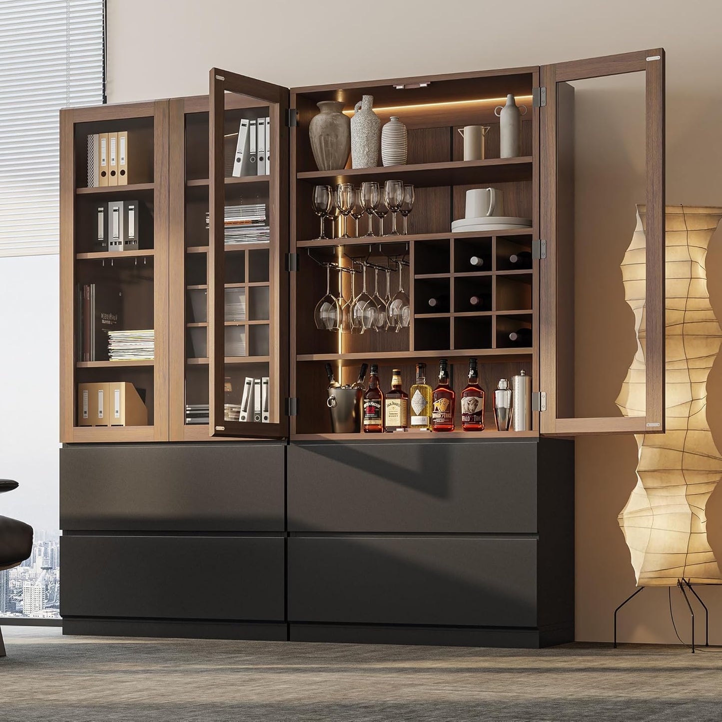Whisper Series 71" Storage Cabinet with LED & Wine Rack