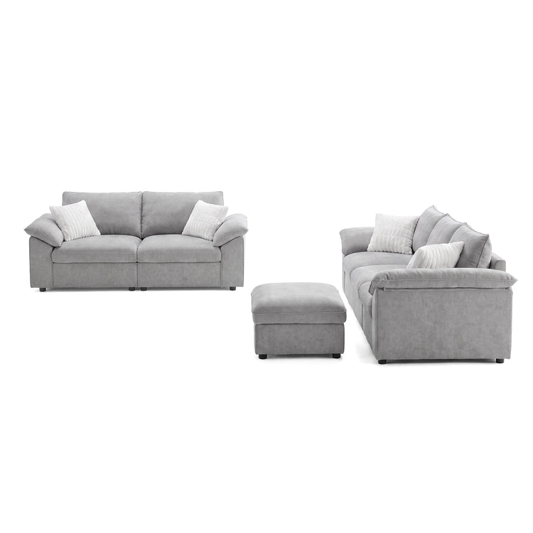 Dreamboat Modular Chenille U-Shape and Loveseat Sofa Set with Storage Ottoman,Gray
