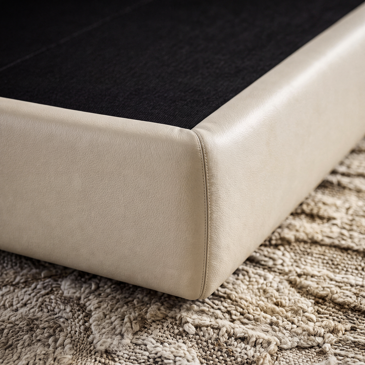 Beige Channel Tufted Upholstered Bed, Queen, Faux Leather Headboard