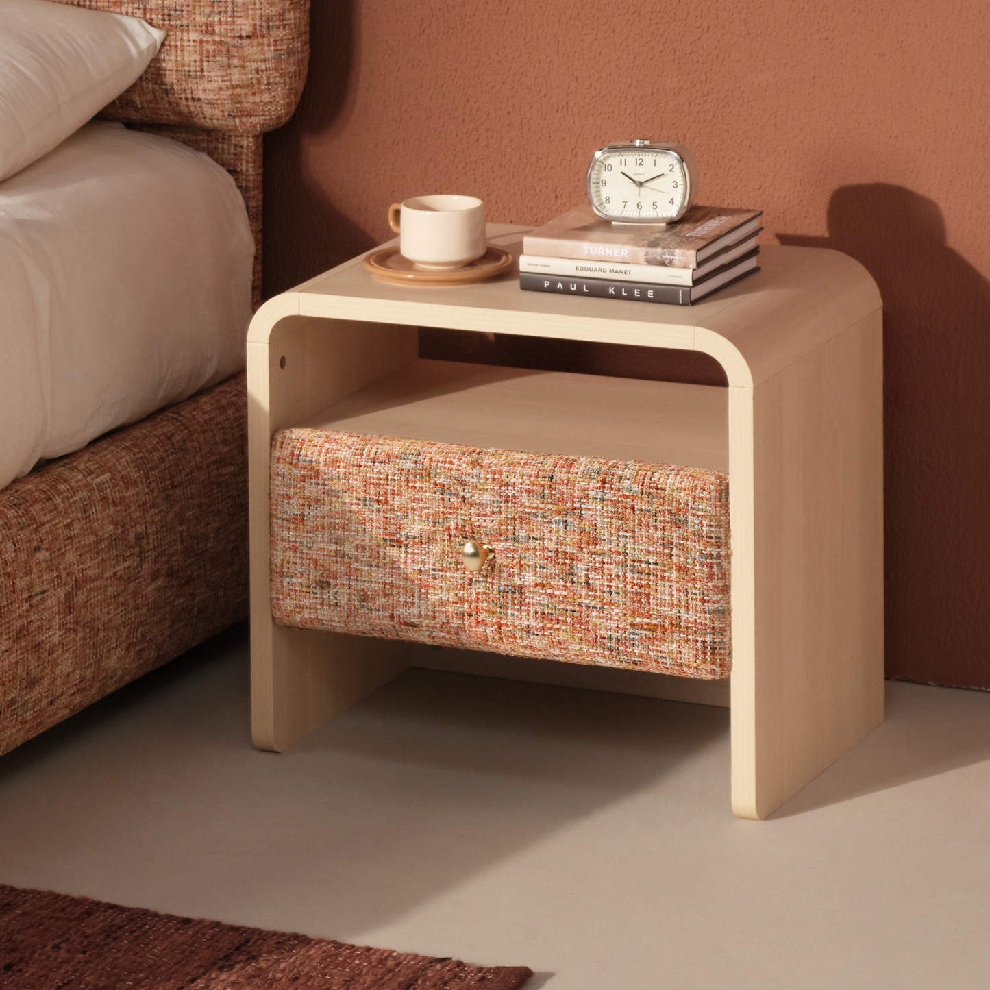 Dione Nightstand with Pebble Handle & Open Shelf - Canyon Dawn Red