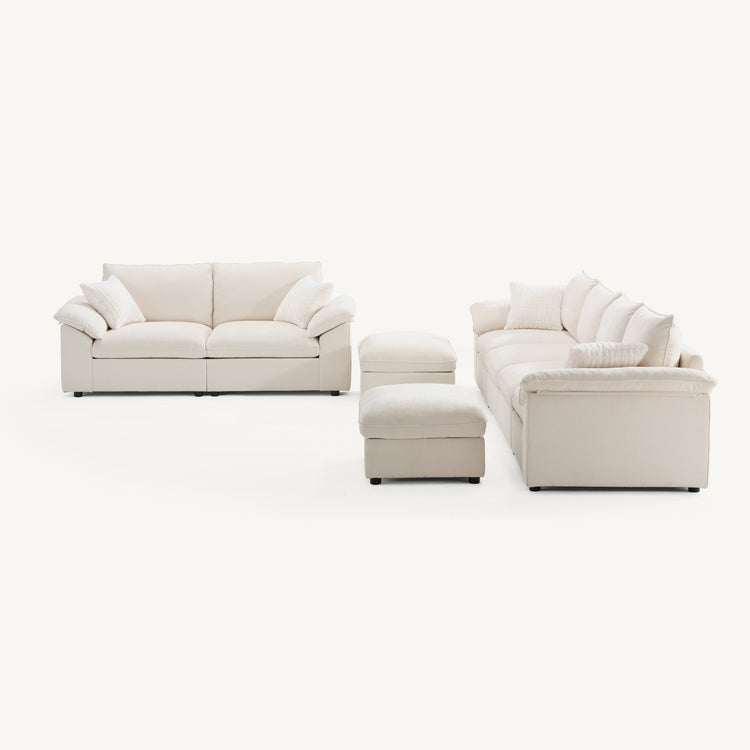 [Pre-Sale] Dreamboat Modular Chenille U-Shape and Loveseat Sofa Set with Storage Ottoman,Beige