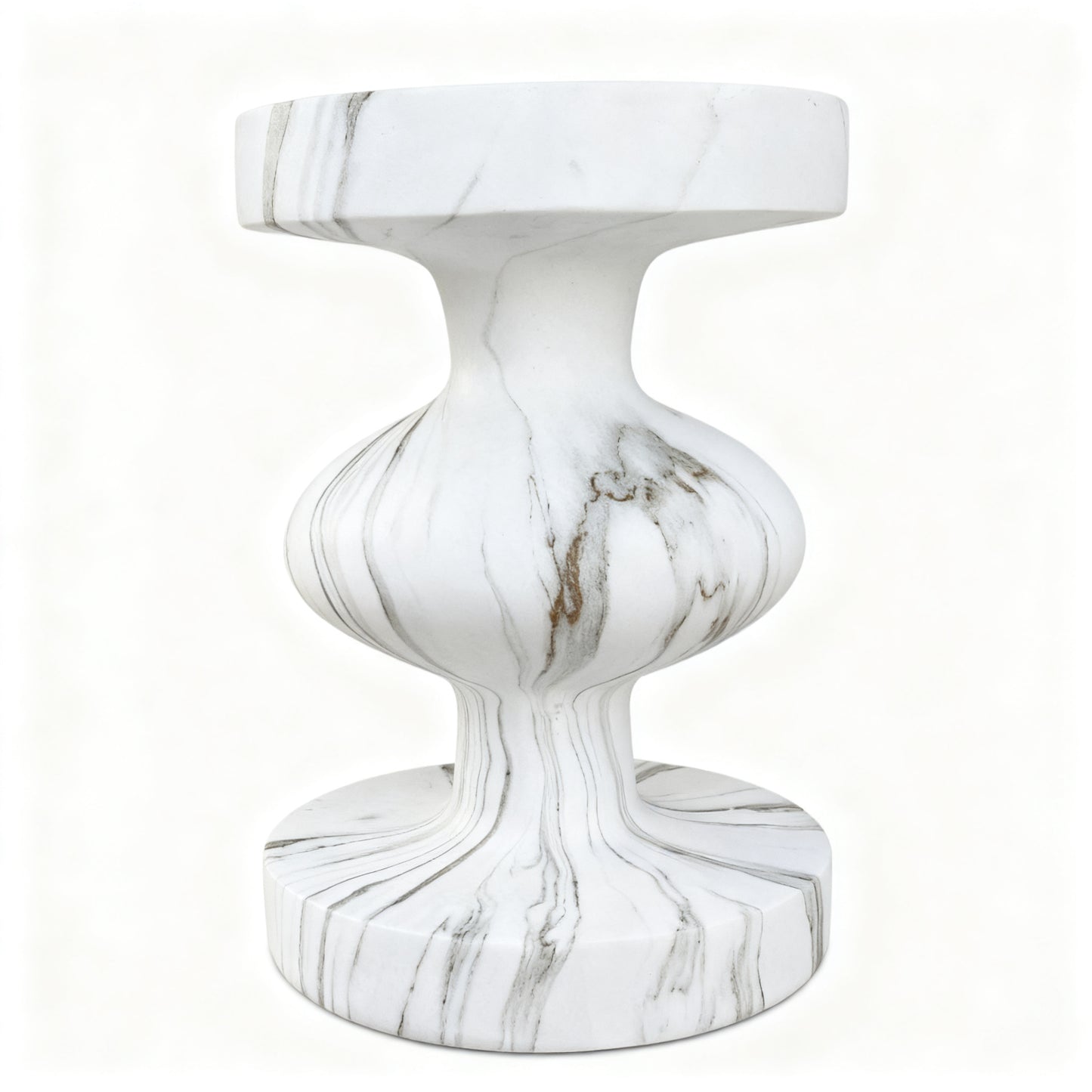 [Pre-Sale] Vase Pedestal Round Side Table - White Marble-Look Finish