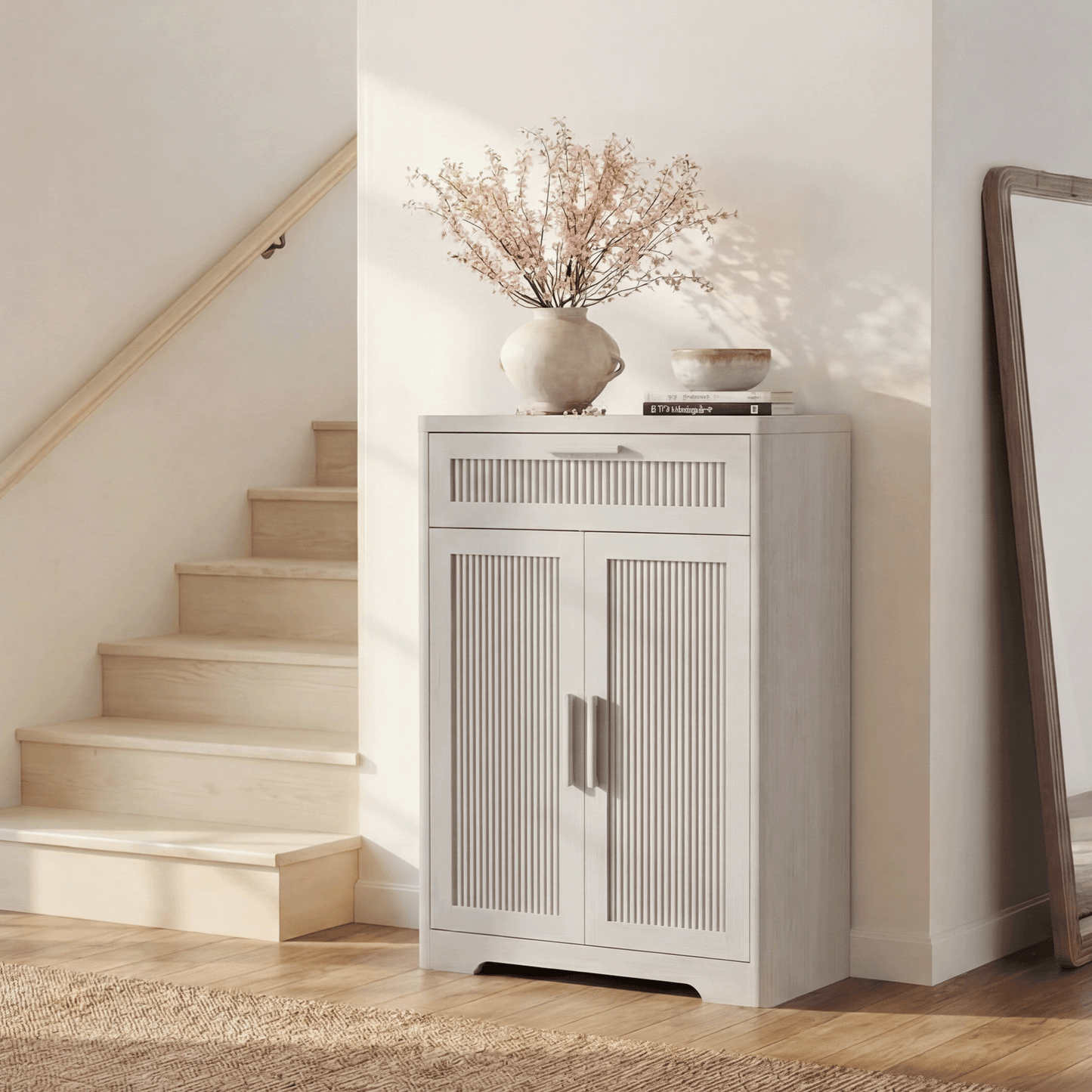 [Pre-Sale] Lira 47.2" Fluted Rippled Wooden Shoe Cabinet with Drawer