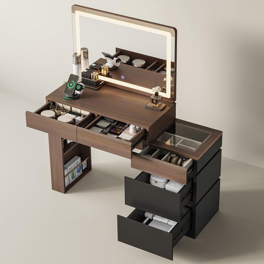 Whisper Series Vanity with LED Mirror, Drawers, Stool & Charging