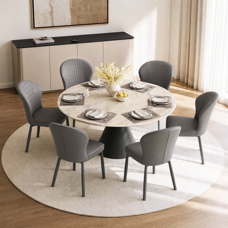 2 Pack Modern Grey Wingback PVC Dining Chairs
