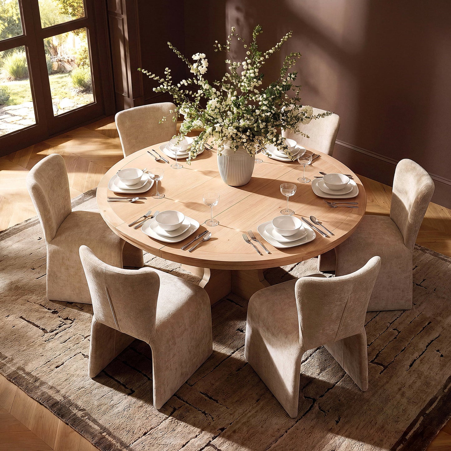 U Base Chenille Dining Chairs Set of 2,Light Coffee