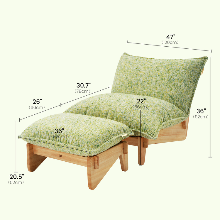 Accent Chair and Ottoman Set, Oversized Chenille Cloud Lounge Chair with Solid Wood Frame-Llia，Sage Green
