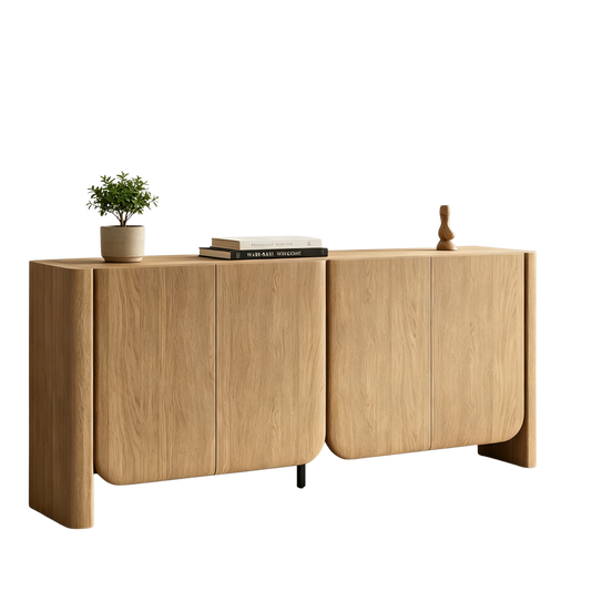 70 Inch Curved Edge Sideboard Buffet Cabinet with 4 Storage Doors