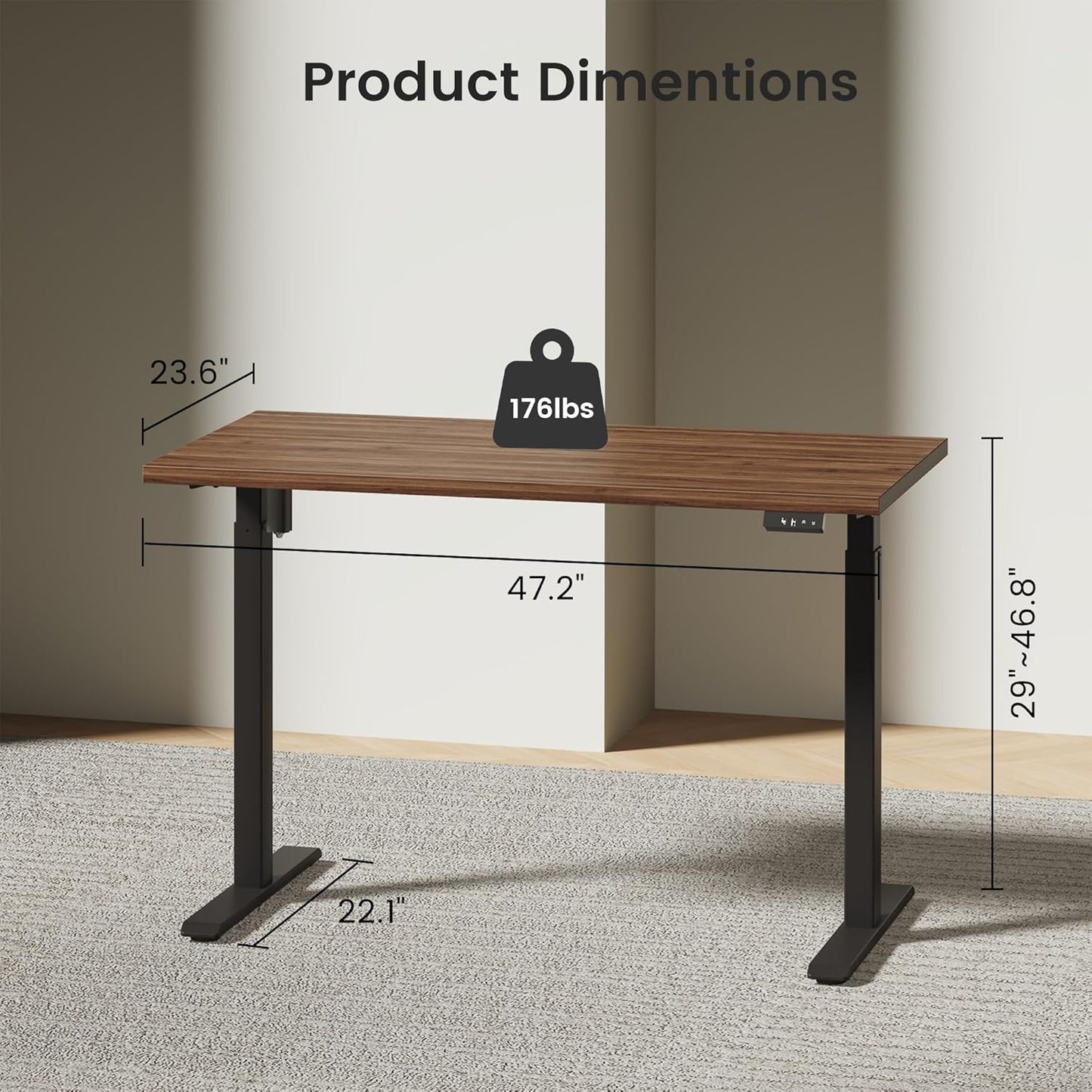 Soren 47" Electric Height-Adjustable Executive Desk, Black Walnut