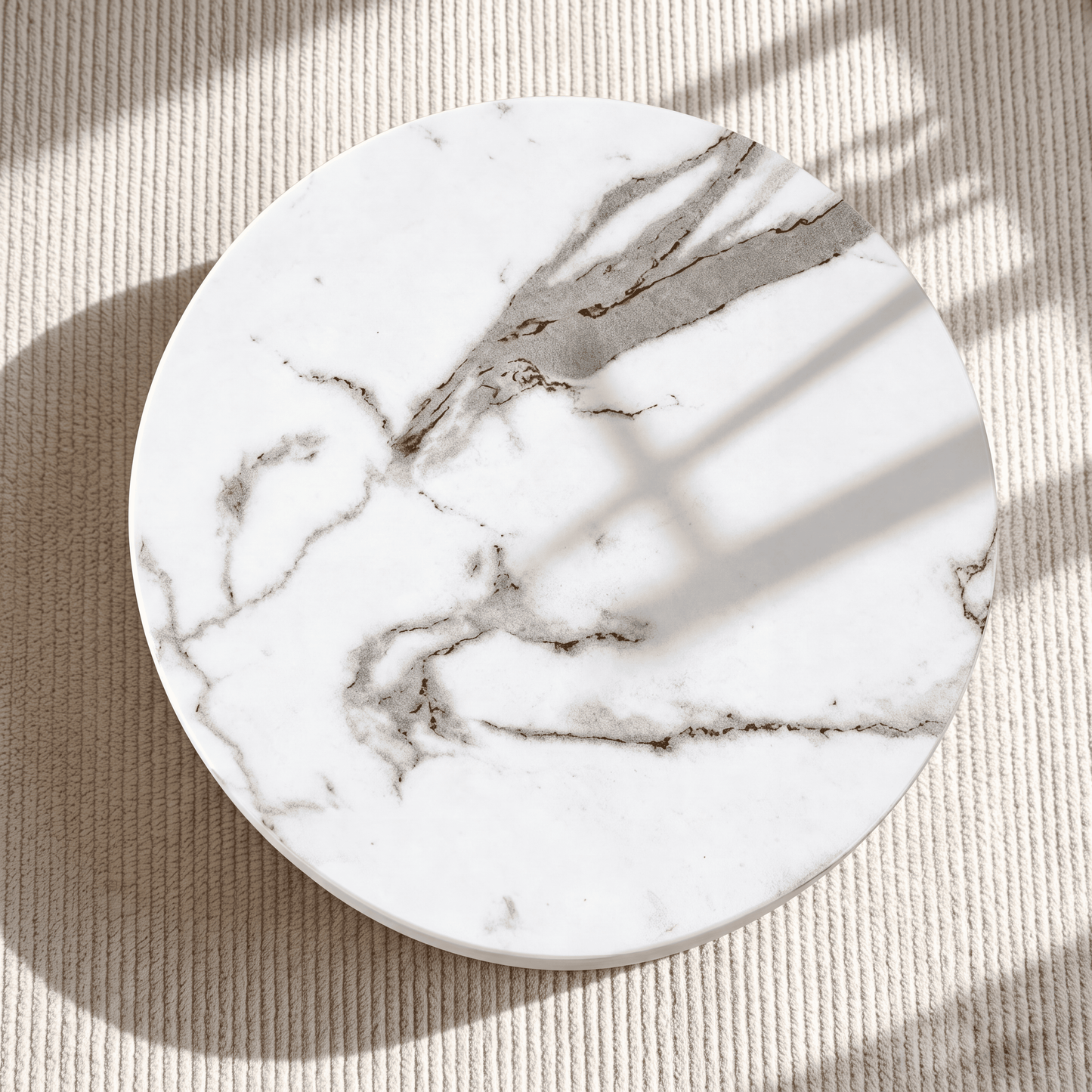 [Pre-Sale] Vase Pedestal Round Side Table - White Marble-Look Finish