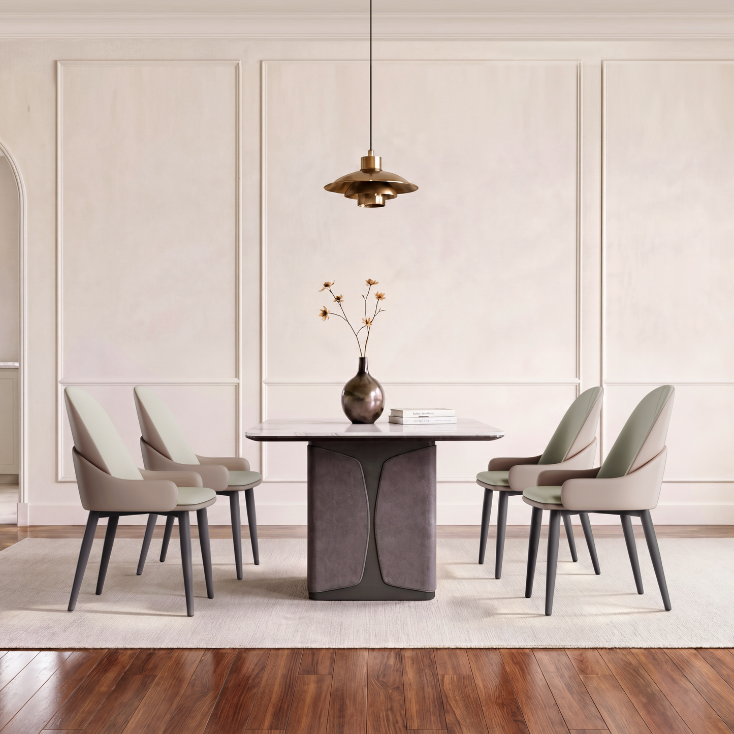 2-Pack Grey PVC Dining Chairs with Full Surround Protective Side Guards