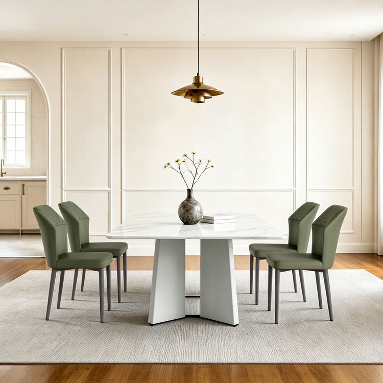 2-Pack Green PVC Dining Chairs with Fine Wave Stitch Detailing