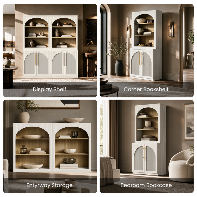 [Pre-Sale] Harmo Block 70" Arched Bookcase with Doors,  Hall Tree & Entryway Cabinet, White