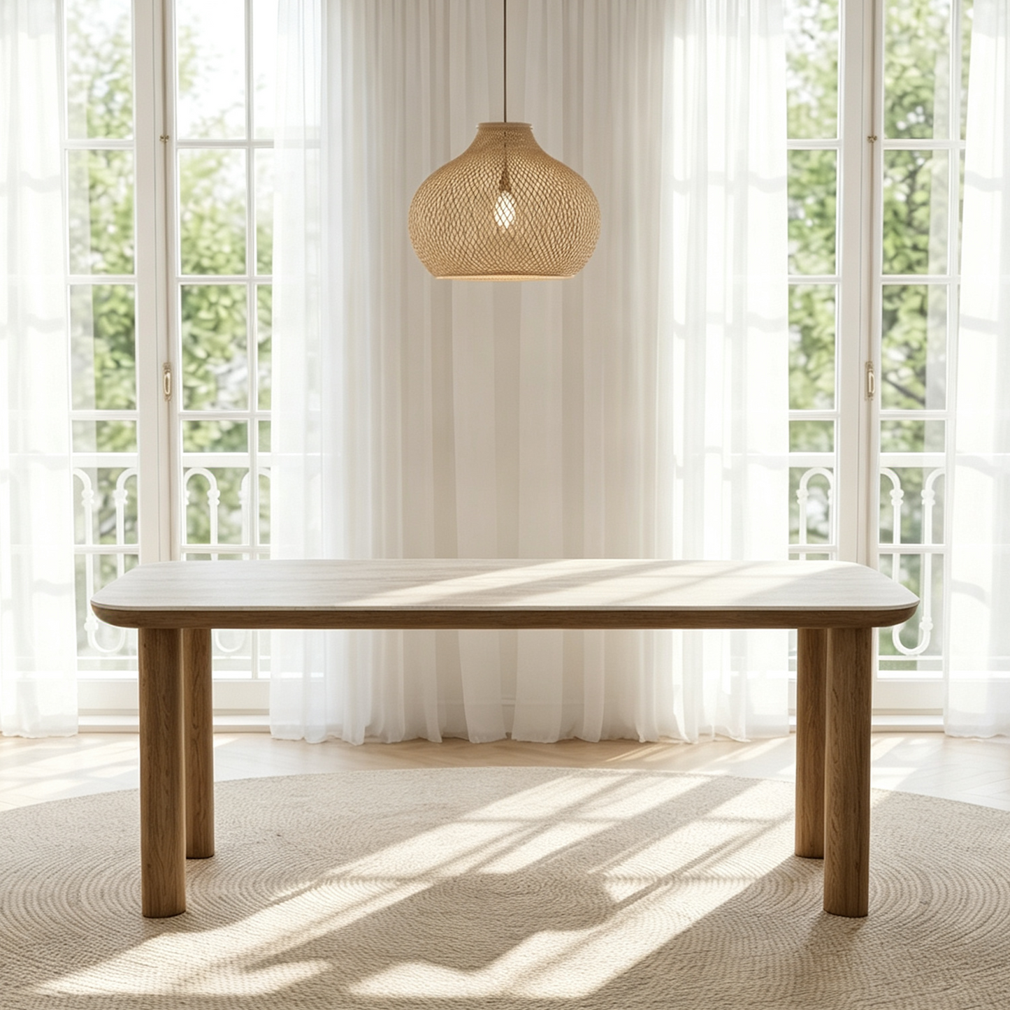 63" Mid-Century Modern Travertine Sintered Stone Dining Table for 4-6
