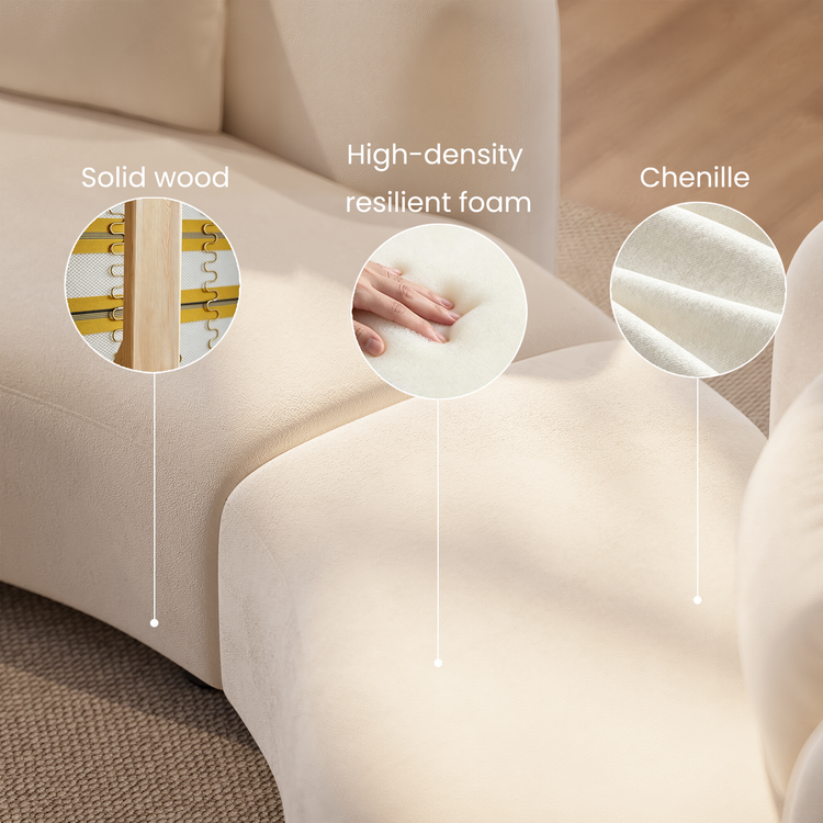 [Pre-Sale]  Space Capsule Curved Sofa, Modern 2-Seater Chenille Loveseat with High-Resilience Foam,Cream