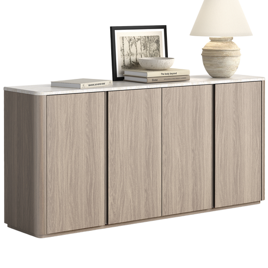Travertine Grey 4-Door Handleless Soft-Close Sideboard