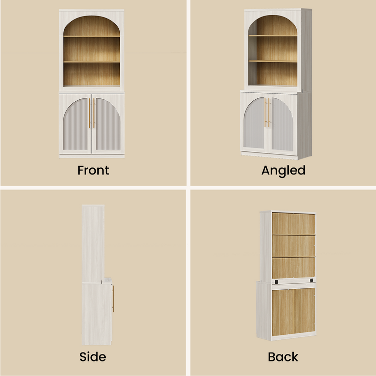 [Pre-Sale] Harmo Block 70" Arched Bookcase with Doors,  Hall Tree & Entryway Cabinet, White