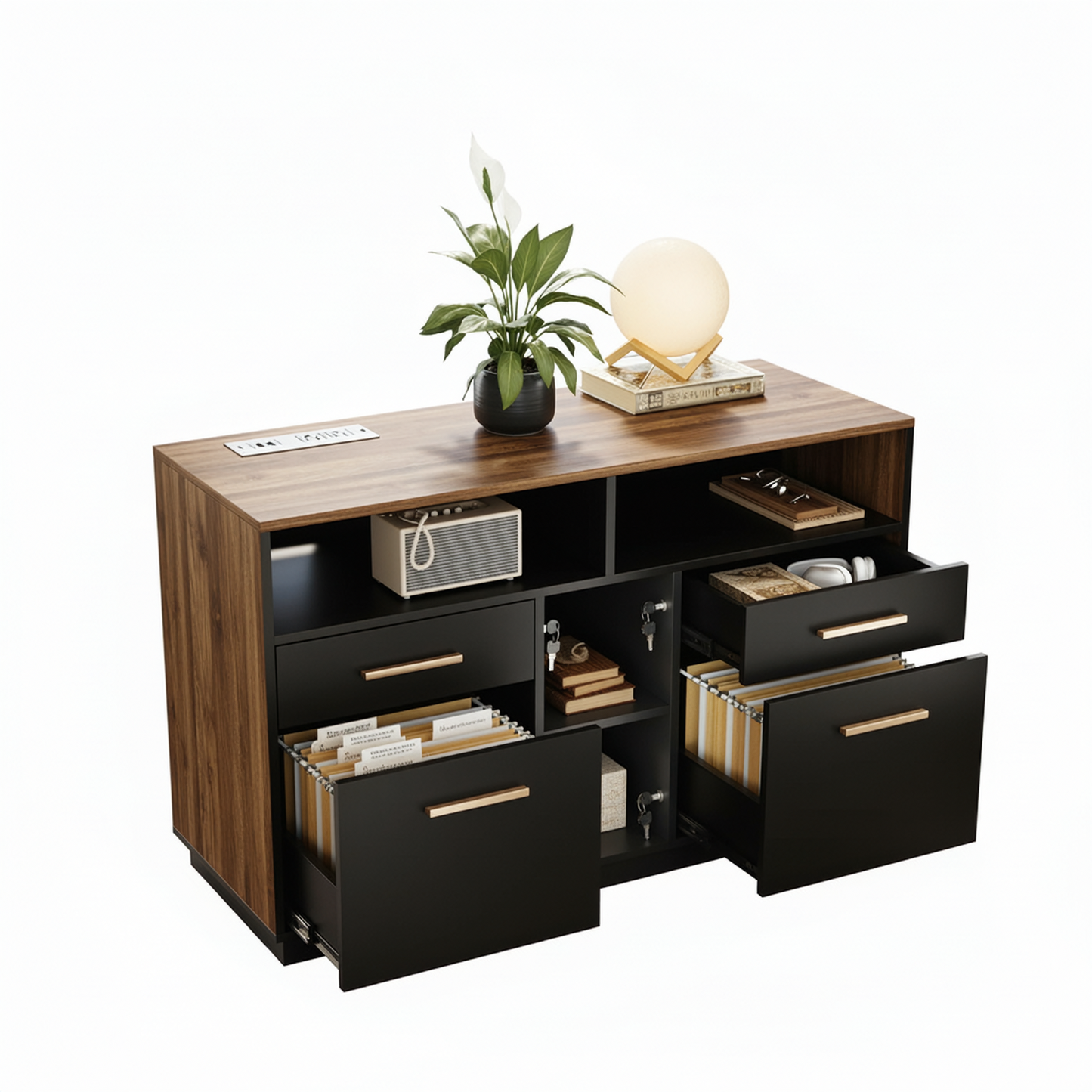 Soren 4-Drawer Wood Walnut Storage File Cabinet