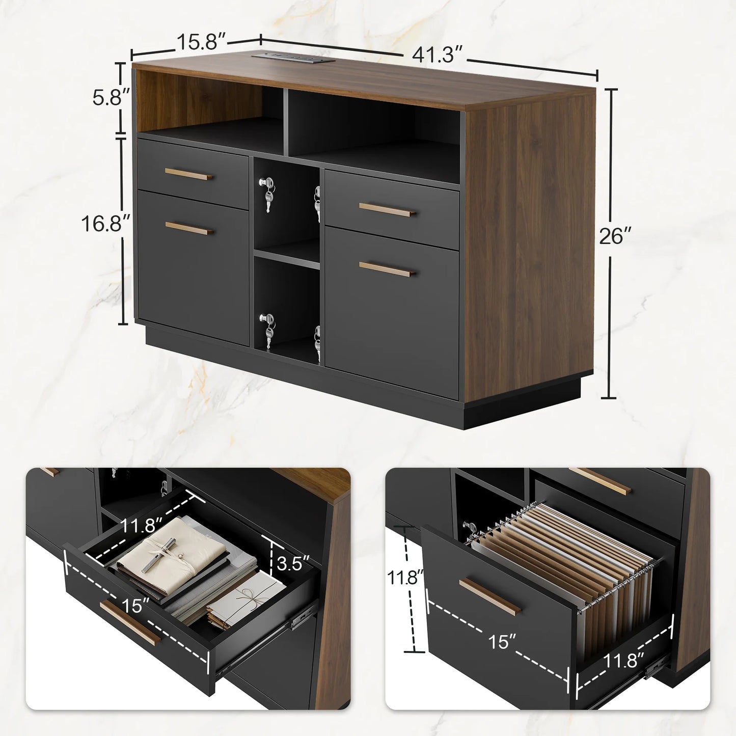 Soren 4-Drawer Wood Walnut Storage File Cabinet