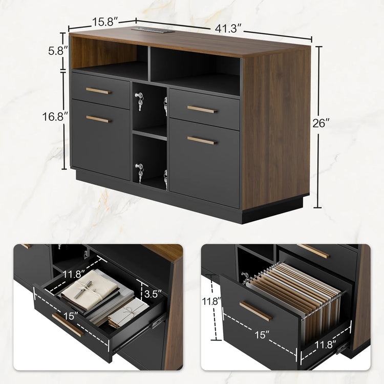 Soren 4-Drawer Wood Walnut Storage Cabinet File Office Cabinet Modern Bookcase