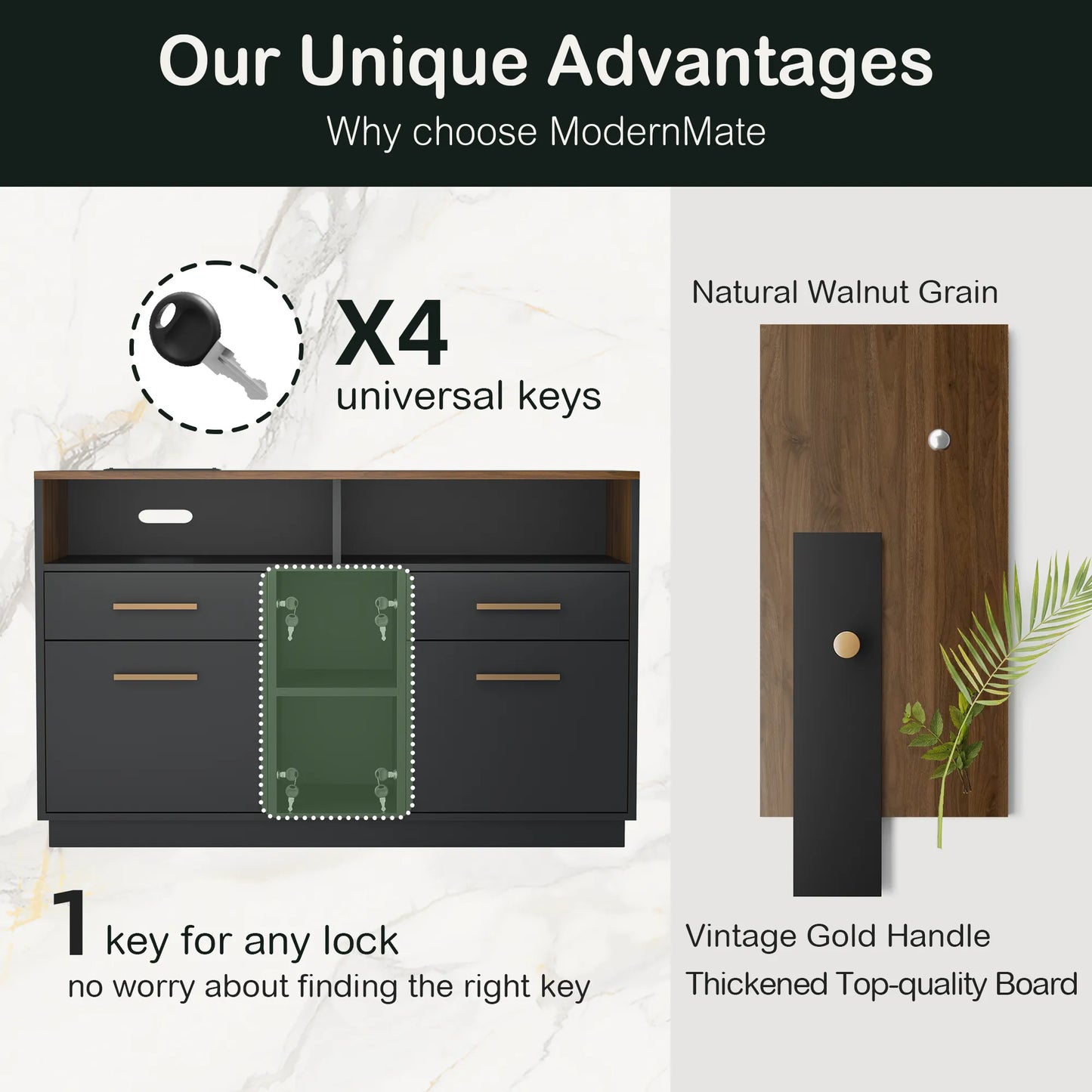 Soren 4-Drawer Wood Walnut Storage File Cabinet